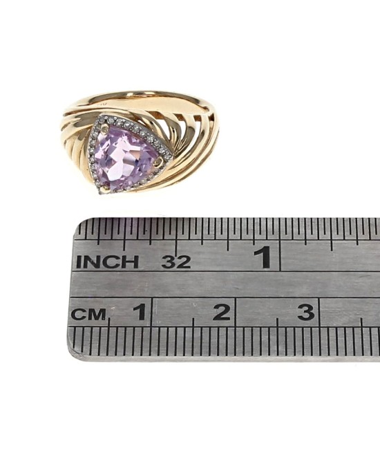 Trilliant Kunzite and Diamond Halo Ring